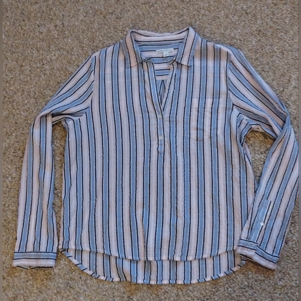 Blue & Red Striped Long Sleeve Button Down Shirt